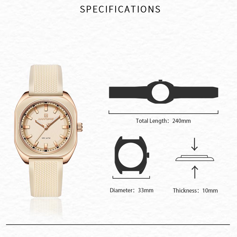 Naviforce Kadın Kız Kuvars Saat Kare Basit Kadran Silikon Kordon Işıklı Akrep Su Geçirmez Günlük Kız Kadın Saati NF5061