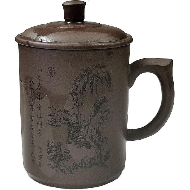 Liang baobao Purple Sand Clay Tea Cup 500ml Chinese Zisha Teacups Handle Lip Mugs (Red)