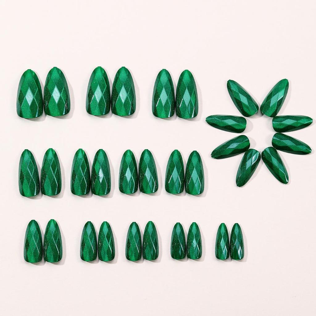Almond-Shaped 3D Cat's Eye Green Detachable Fake Nails