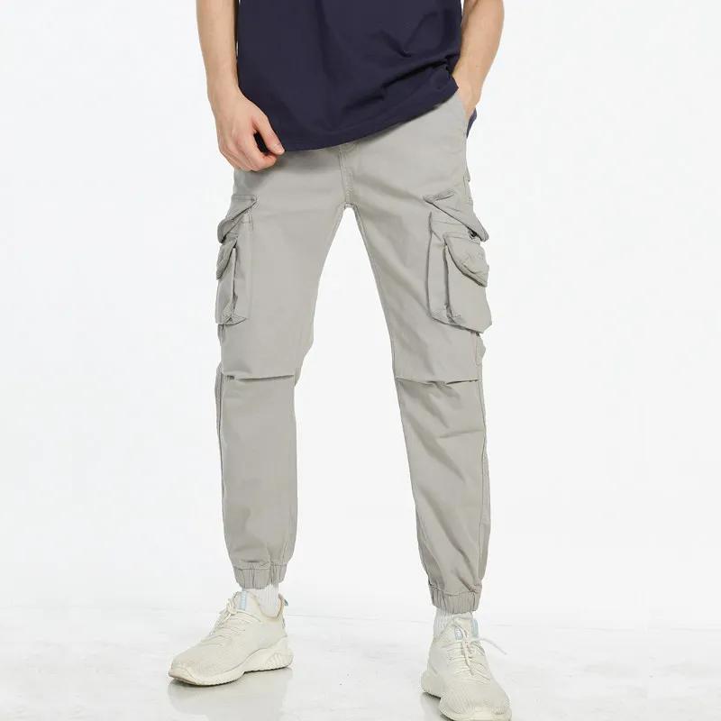 2026 Spring Men's Slim Fit Cargo Pants Men Multi-Pocket Casual Trousers Male Solid Color Cotton Pants Cross-Border Wear Pants