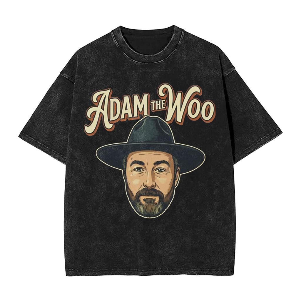 Adam The Woo Washed T Shirt Couple Y2K Retro Cotton T Shirts Summer Breathable Harajuku Tee Shirt Loose Plus Size Clothing