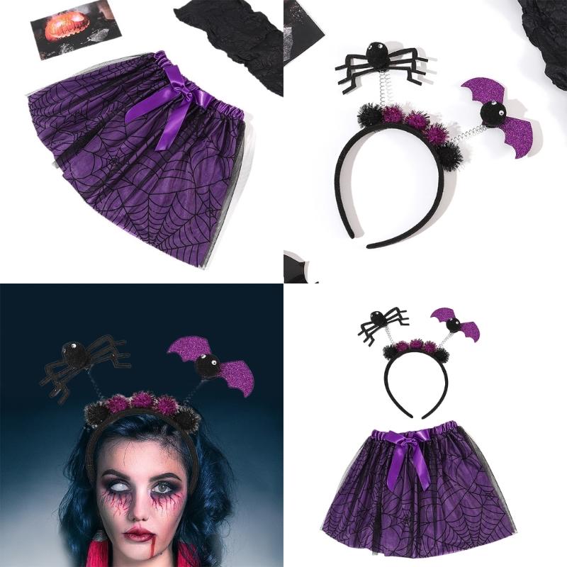 2Pcs Spiders Tutus Skirt with Spiders Headbands Set Halloween Spiders Costume Accessories