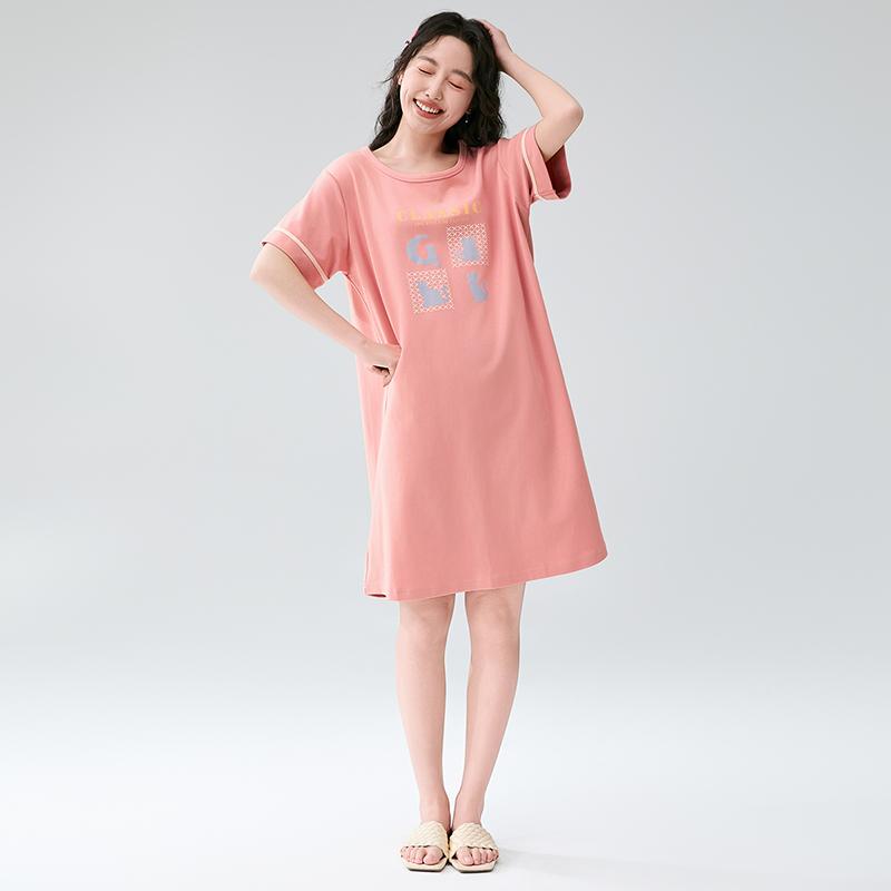 Fenteng [32 count pure cotton] summer new round neck short sleeved loose breathable women's nightgown thin version