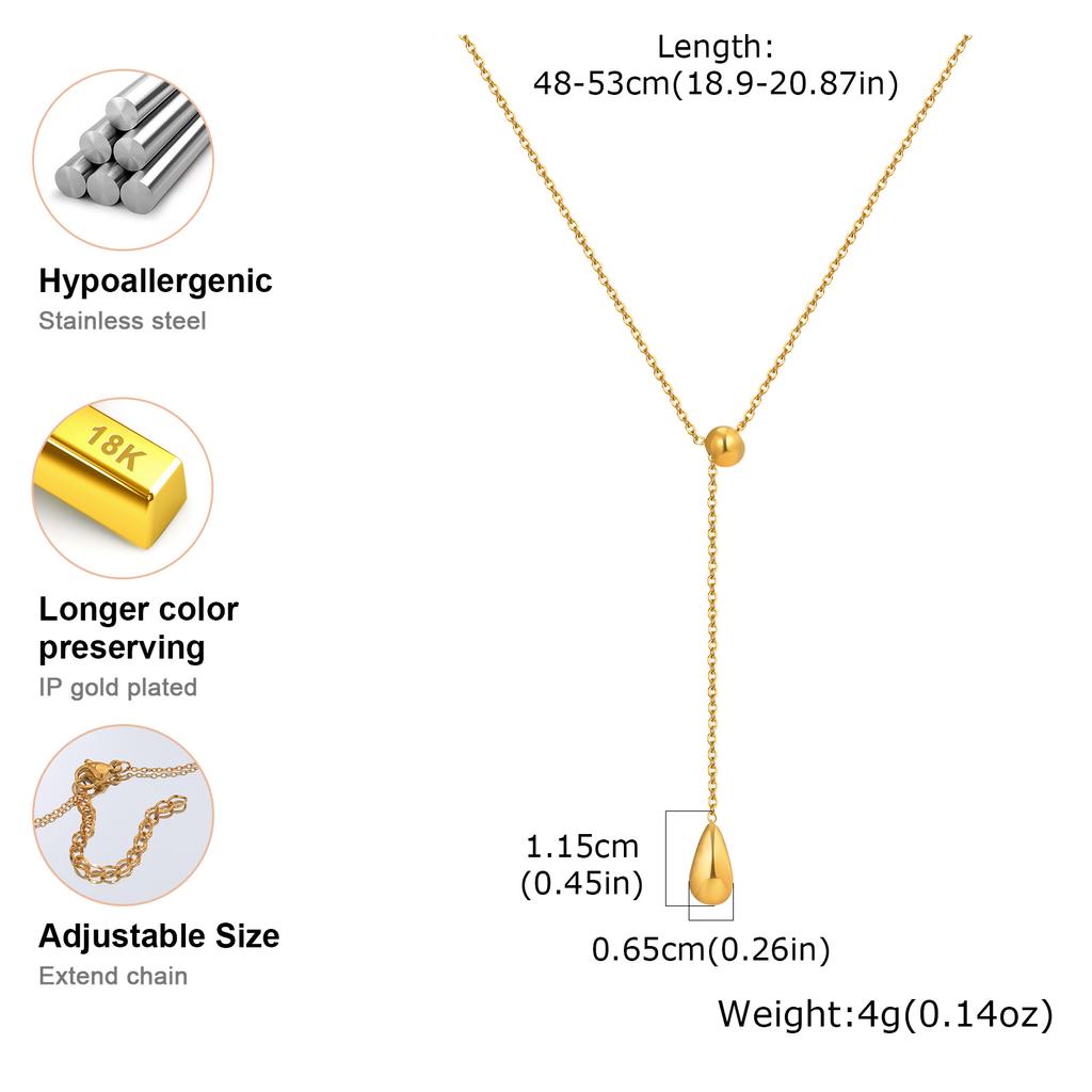 Minimalist Water Drop Y-shaped Necklace for Women,Flat Rolo Chain Stainless Steel Necklaces,Fashion Mother's Day Gifts