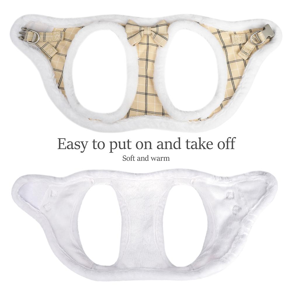 Winter Dog Harness Leash Set Warm Fur Dog Vest And Pet Walking Lead Rope Cute Bowknot Harnesses Soft For Small Medium Dogs Puppy