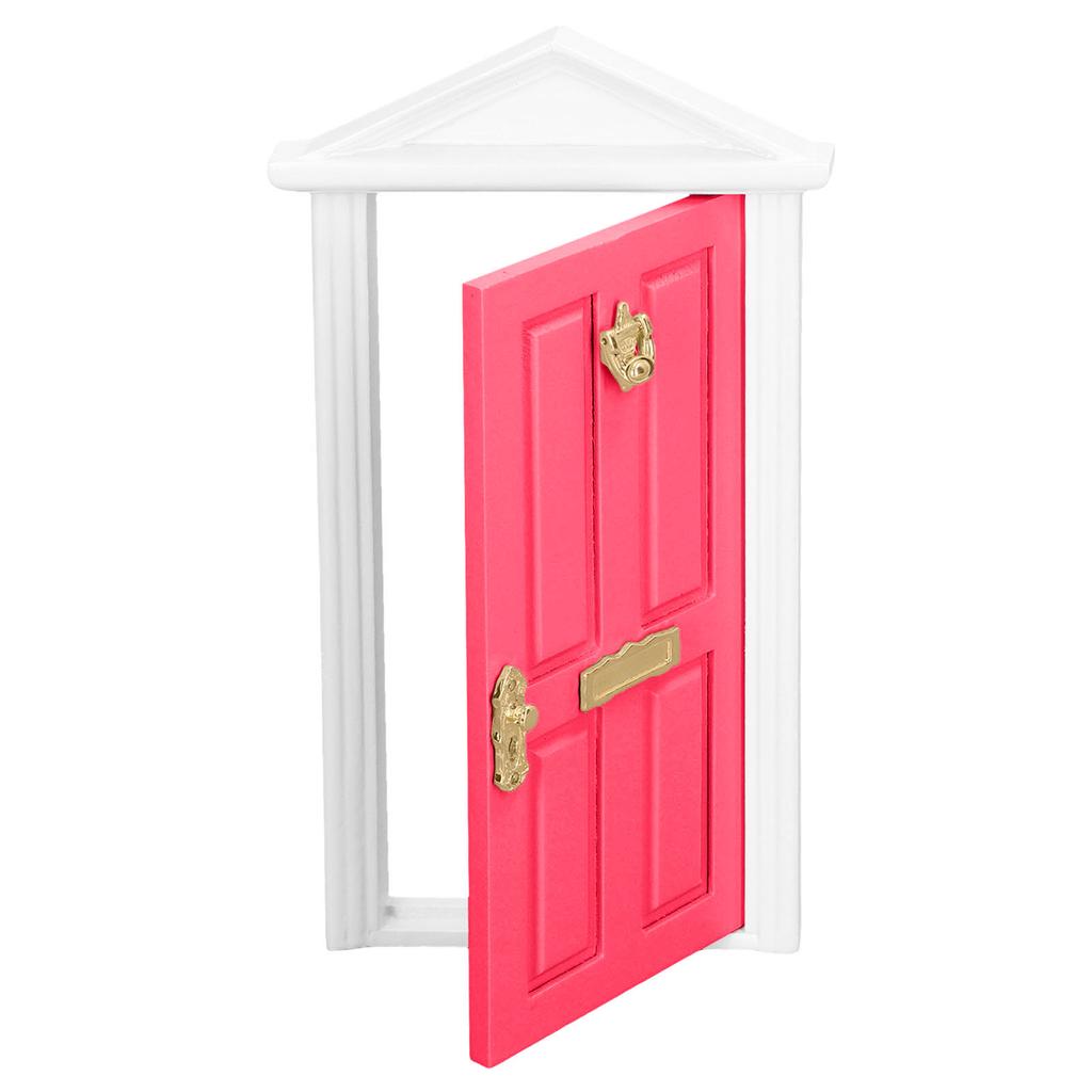Mini Wooden Door Bright Color Vivid Details Smoother Edge Dollhouse Miniature Fairy Door for 1:12 Doll House GiftsRose Red