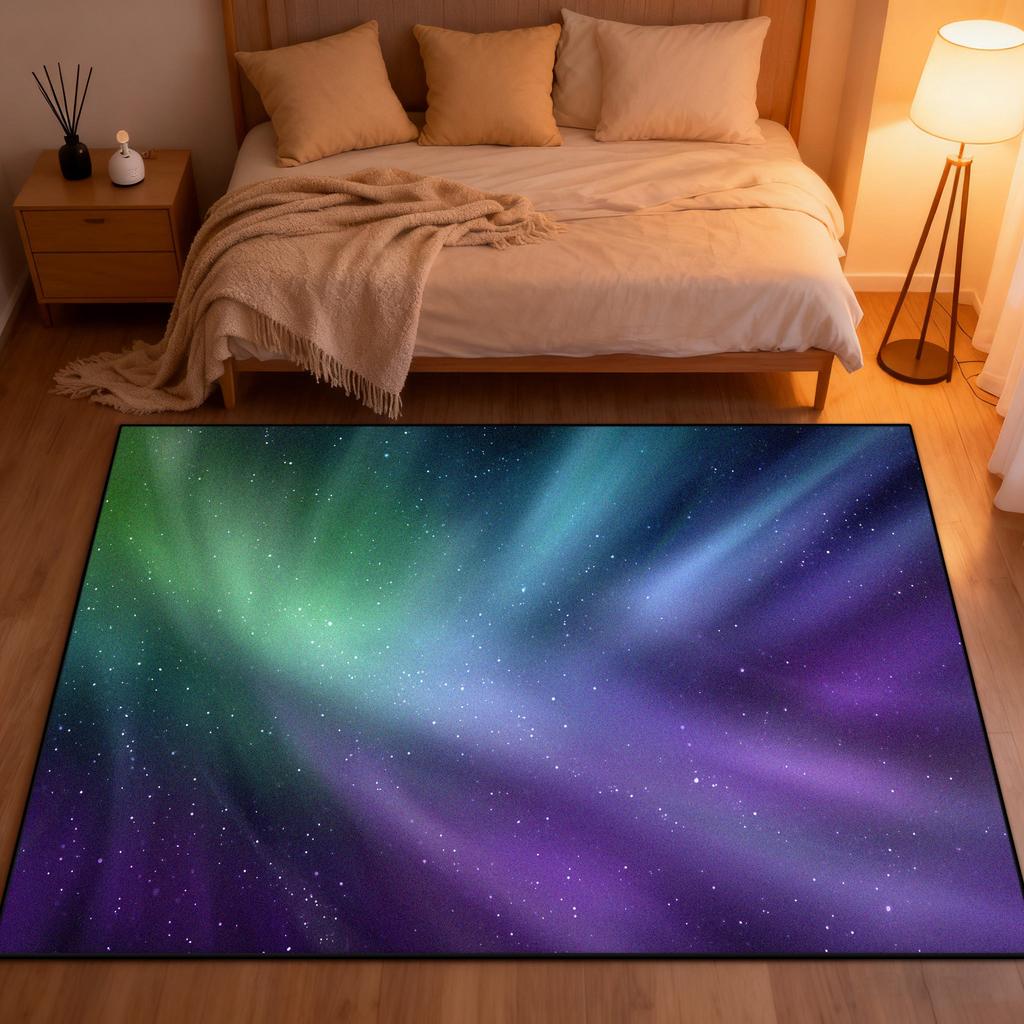 3D Aurora Design Bedroom Bedside Carpet Starry Sky Decoration Washable Living Room Rug Cloakroom Study Non-slip Tables Chair Mat