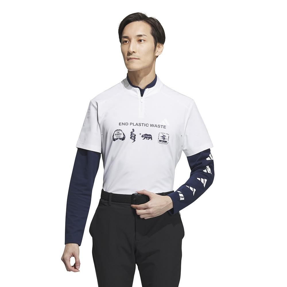 

Adidas Golf Golf Polo Shirt Mock Neck Layered EPW Graphic Stretch Shirt White L/S Men s белый