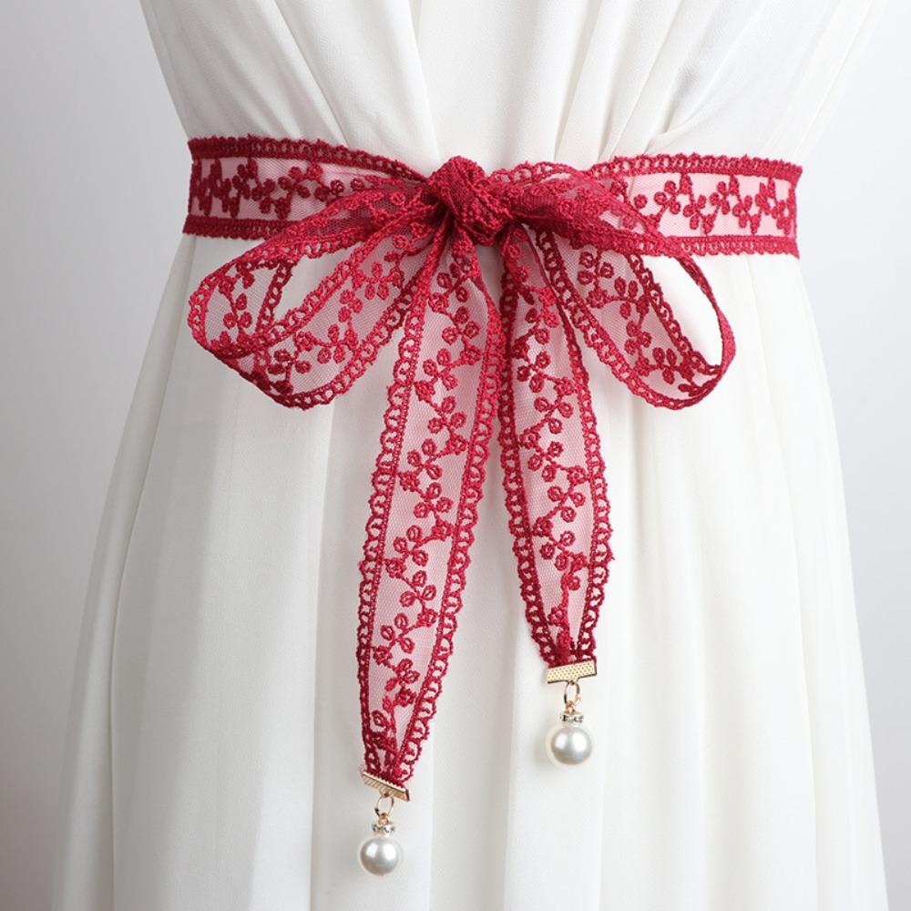 Elegant Style Pearl Pendant Belt Sweet Design Chain Belt Trendy Lace Waist Belt  for Women