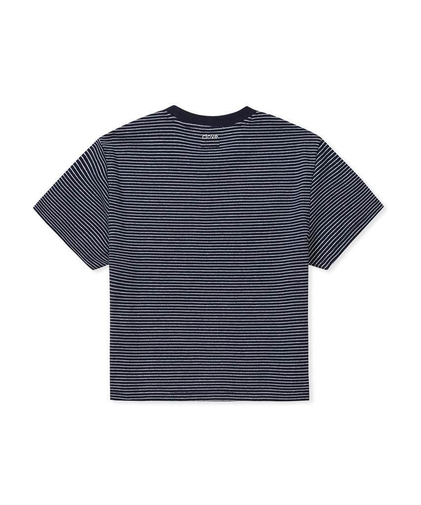CLOVE [25Ss Clove] Ribbed Stripe Short T-Shirt (Navy)