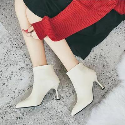 Mode Skodon Korta Skor för Dam Läder Vita Spetsiga Ankelboots Dam Ankelstövlar Eleganta med Medelhöga Klackar Arbete Bekväma