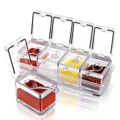 Clear Seasoning Box Set of 4 Crystal Seasoning Storage Container with Spoon Clear Seasoning Rack Spice Pots for Pepper Spice