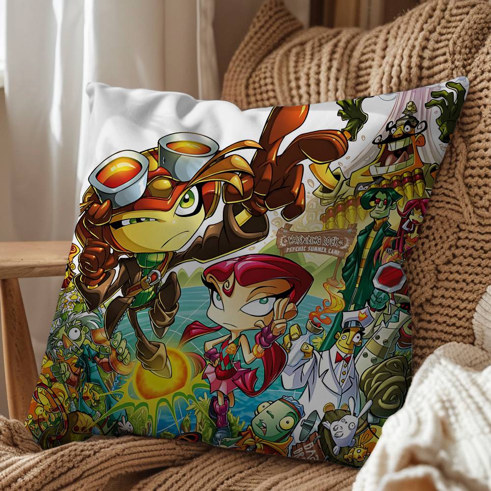 Retro Style Game Psychonauts Pillow Case Pillow Case Living Room Sofa Cushion Cover Suitable For Home Bedroom Room Decoration