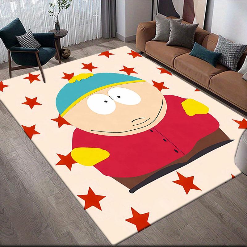 Eric Cartman Flannel Printed Carpet, Home Sofa Decoration for Living Room & Bedroom, Non‑Slip Play Flannel Floor Mat for Game Room