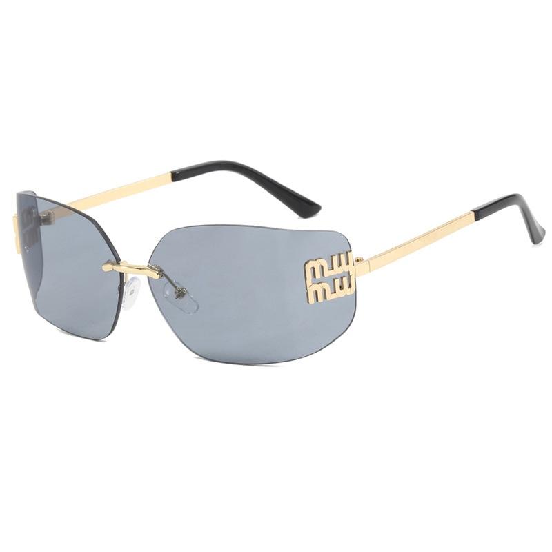 Luxury Metal Women Rimless Sunglasses Vintage High Quality Large Frame UV Protection Beach Travel Accessories