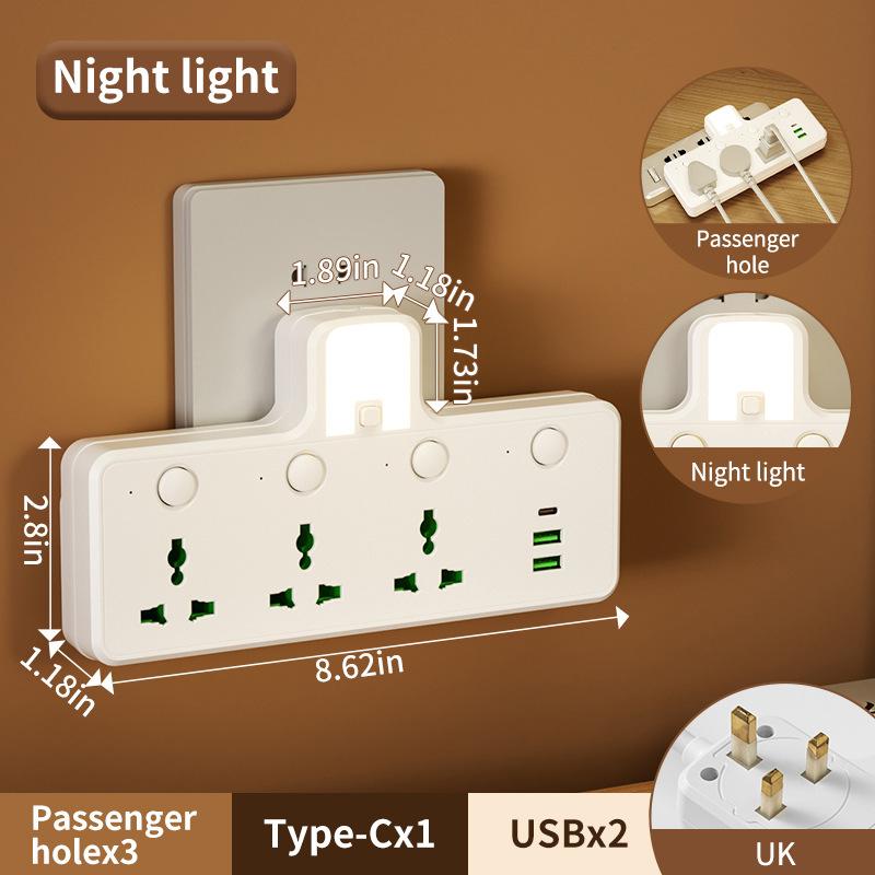 British Standard Hong Kong Malaysia Singapore One to One Multi hole Universal Port with Night Light USB Travel Socket Converter