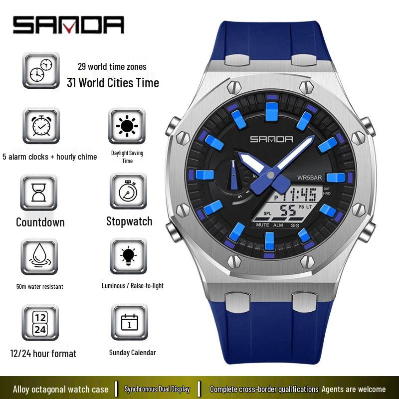 Sanda Octagonal Multifunctional Luminous Waterproof Men's Watch