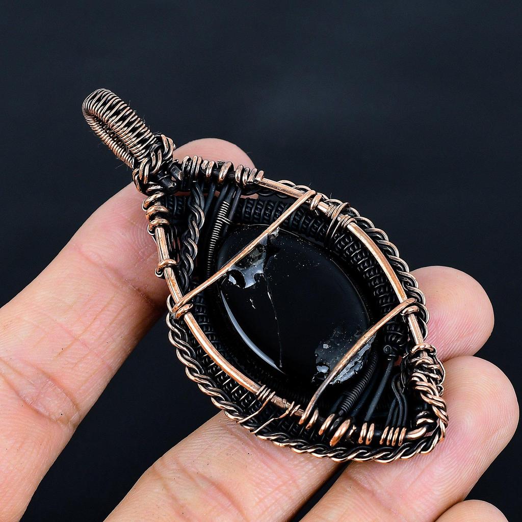 Black Onyx Jewelry, 999 Copper Wire Wrapped Pendant Handmade Gemstone Jewelry, Gifts For Wife Brand New Pendant