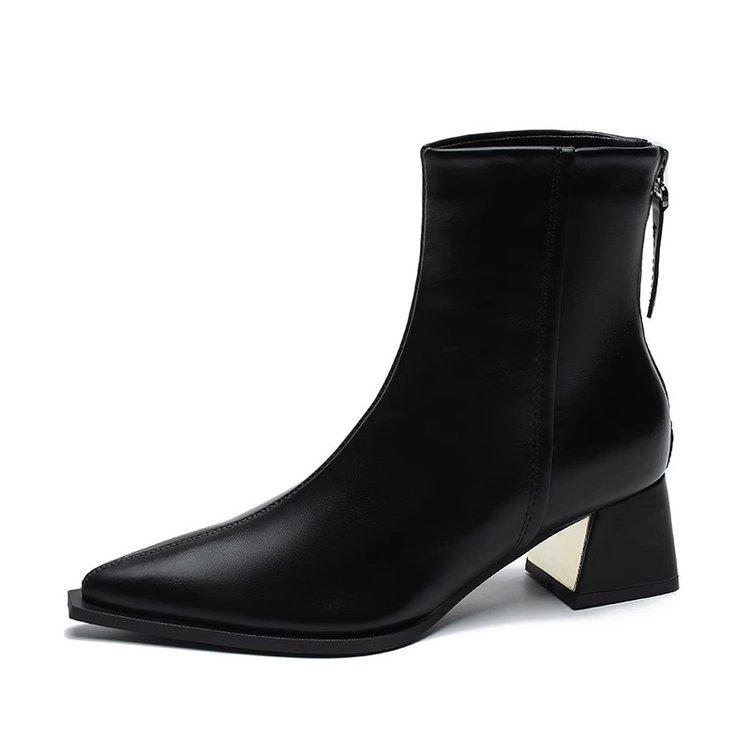 High-end small short boots women's spring and autumn single boots thick heel thin Martin boots pointed high heel autumn and winter women's shoes