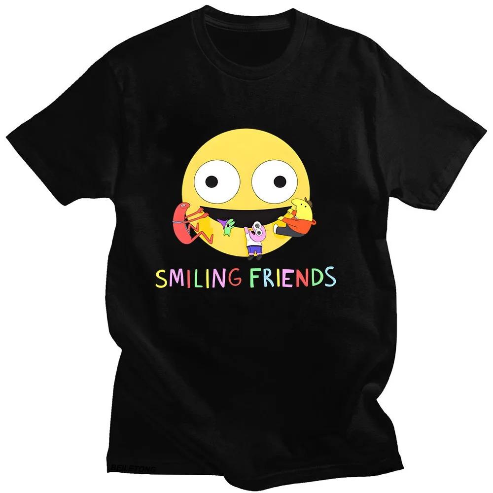 Футболка Smiling Friends с мультяшным принтом, винтажная хлопковая футболка, летняя футболка в стиле Харадзюку Каваи, милые модные футболки с круглым вырезом 4XL