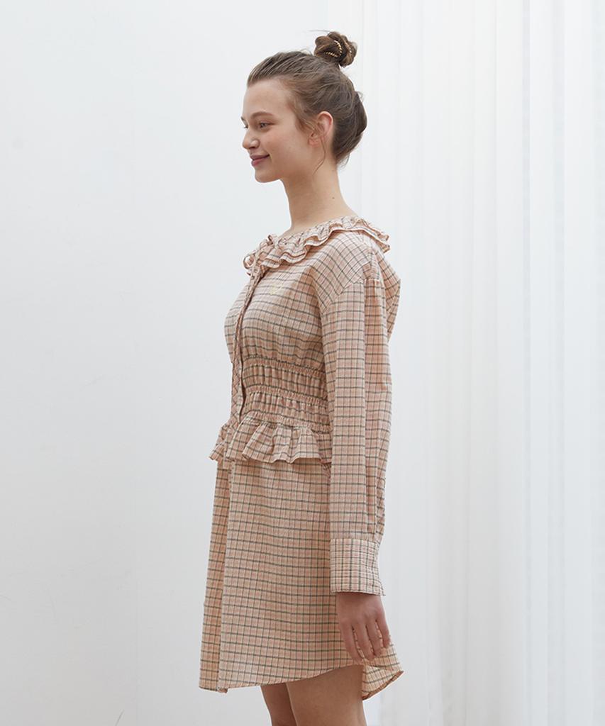 Near And Dear Shirred Waist Check Dress Orange