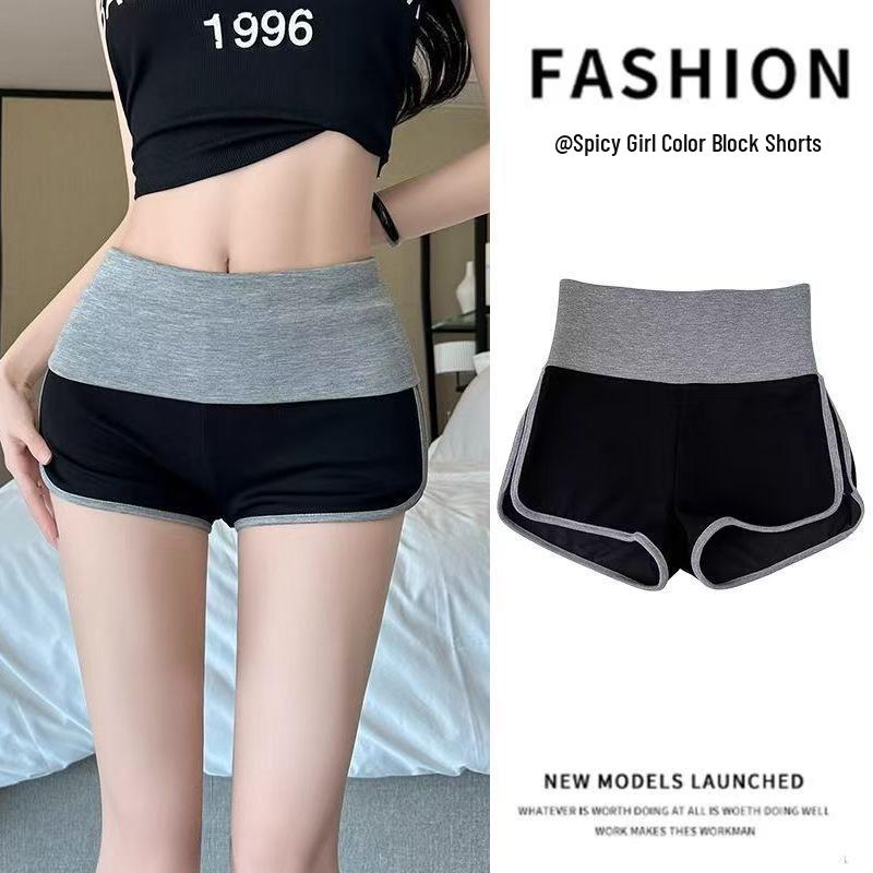 

High-Waisted American Style Color-Block Summer Shorts: Versatile and Casual Yoga & Sports Leggings L [105-115] kg