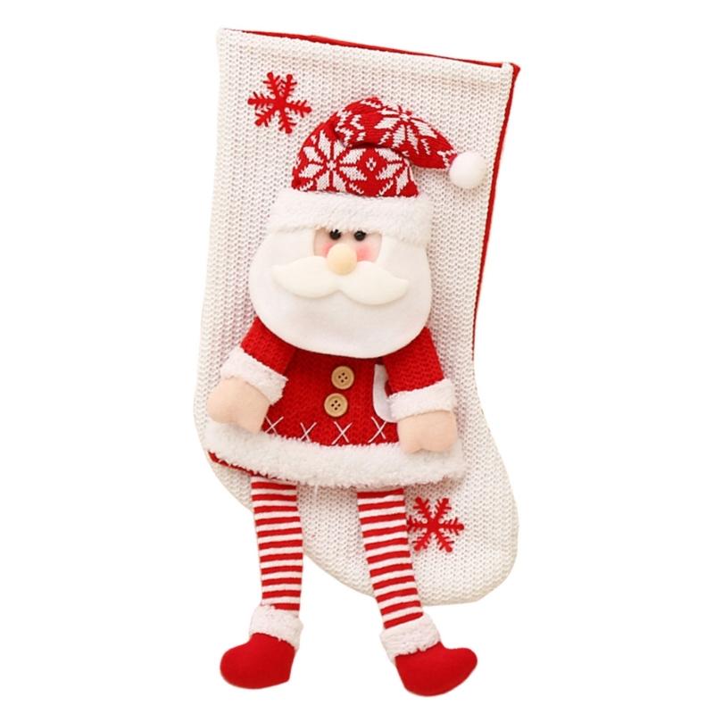 

3D Knitted Christmas Stocking Festive Home Decoration Practical Polyester Holiday Sock For Candy Gifts белый