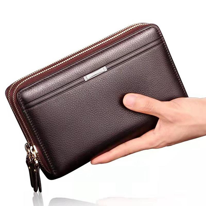 Multi Slot Men'S Handbag Mens Wallet Long Purse Leather Double Zipper Large Capacity Business Handbag Card Case Gift For Men