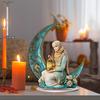2D Flat, Moon Crescent Woman Holding A Lantern Desktop Decoration, with Base, Suitable for wall decoration, porch, room, villa, accents Home, Hallway,