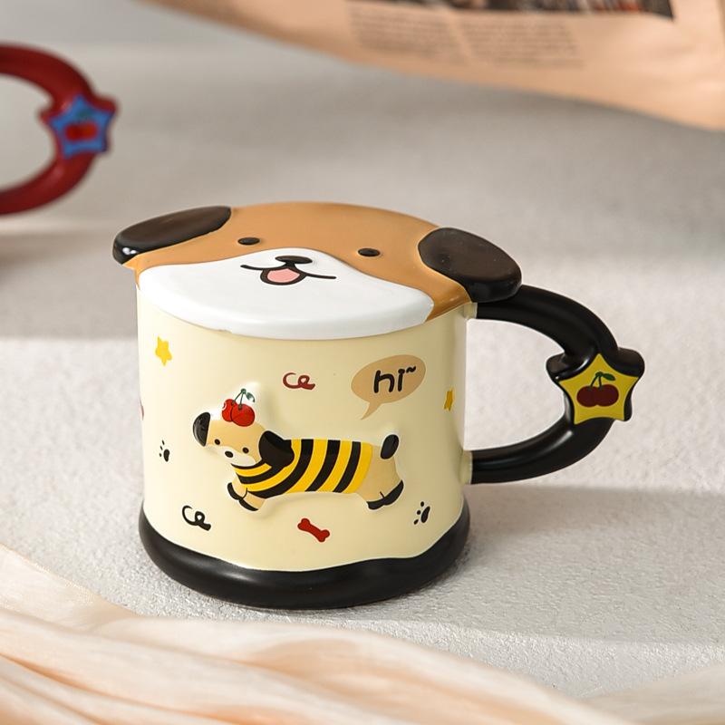 Dachshund Dog with Lid Ceramic Mug Couple Cute Office Water Cup Female Office Worker Particularly Beautiful Cup