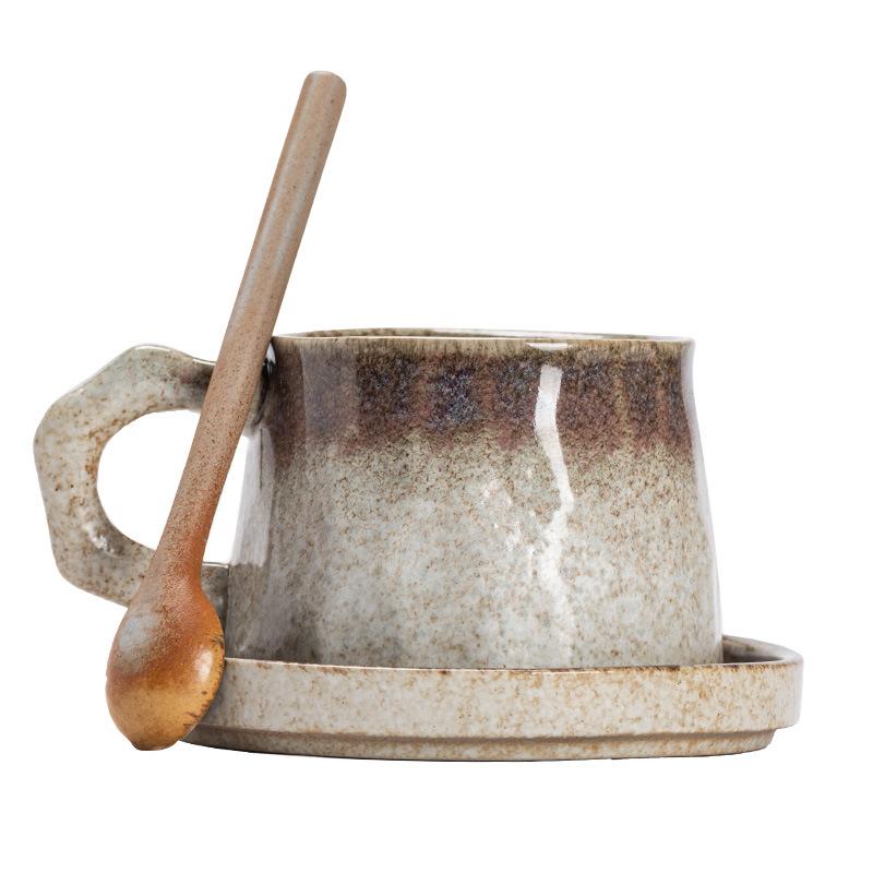 Fashion light luxury style kiln-changed ceramic coffee cup Dehua traditional handmade mug with spoon home gift creation