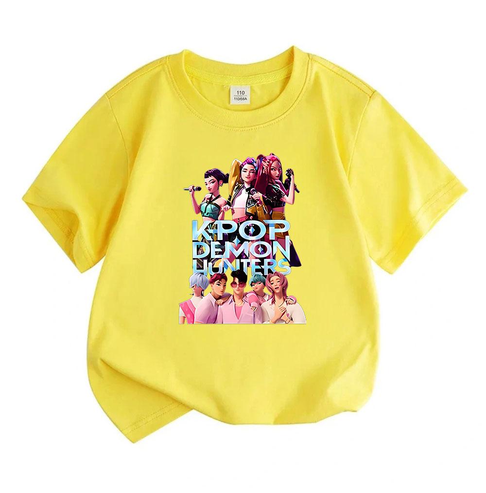 Kids Boys Girls 100% Cotton Crew Neck Short Sleeve T-Shirt, Kpop Demon Hunters Print Casual Soft Breathable Tee for Summer Daily Wear School Activity