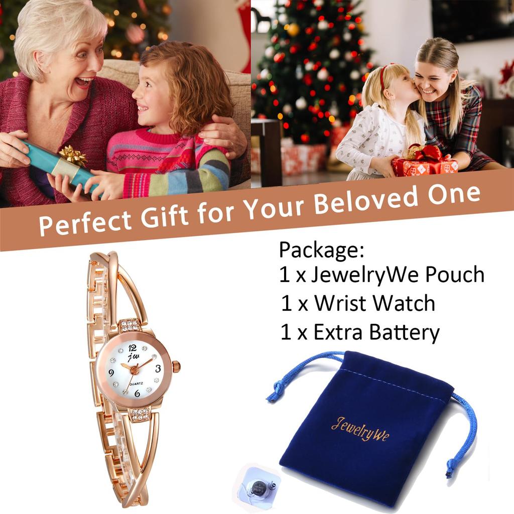 JewelryWe Sparkly Cute Simple and Perfect for Birthdays and Day Women's Watch, Fashionable, Valentine's (Pink Gold)