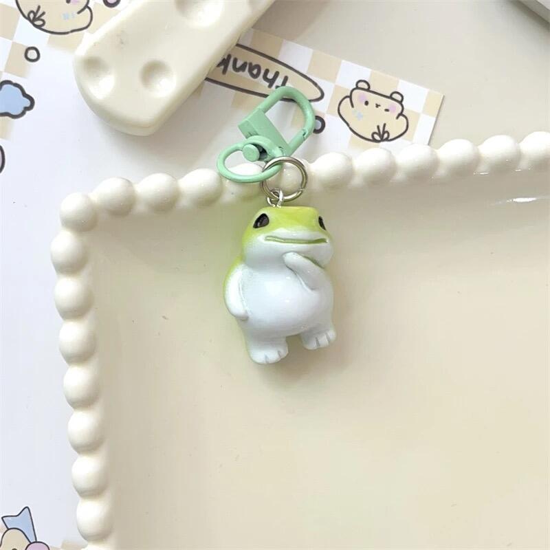 Funny Green Frog Resin Keychain 1/6Pcs Animal Charms Pendant DIY Phone Chain Bag Decor Jewelry Making Accessory