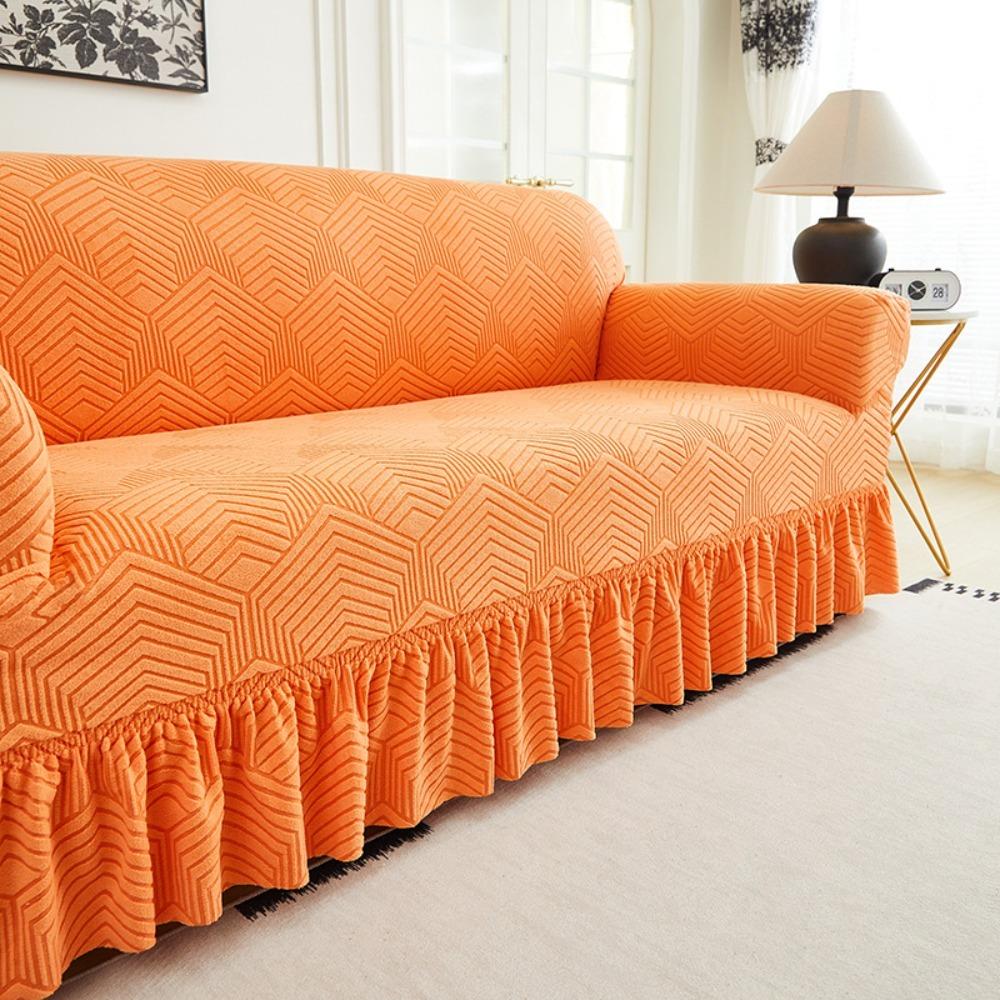 

Solid Color Skirted Sofa Cover Slip Proof Cat Scratch Resistant Living Room Couch Protector Single S 90-140CM