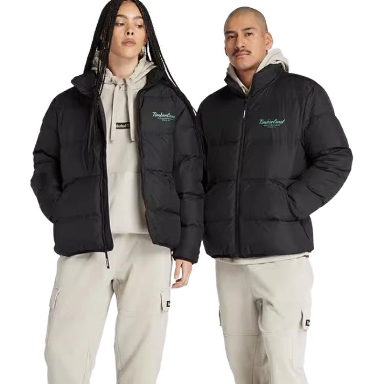 Timberland Letter Print Warm Water-Resistant Comfortable Versatile Puffer Jacket Unisex Outerwear Black A6K11-001