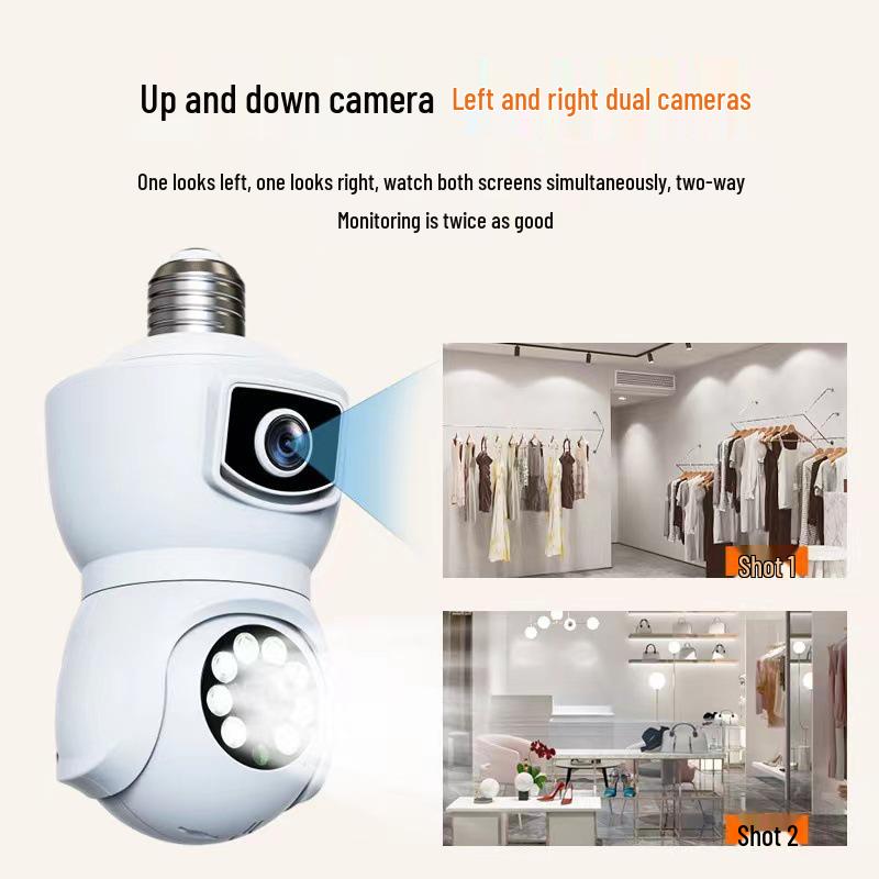E27 Dual-Screen 360° WiFi Home Surveillance Bulb Camera, Full HD Color