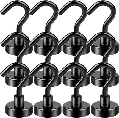 Magnethaken Schwarze Magnethaken Starke Neodym-Magnete mit Haken Kleine Magnethaken aus Metall für Kühlschrankschließfach