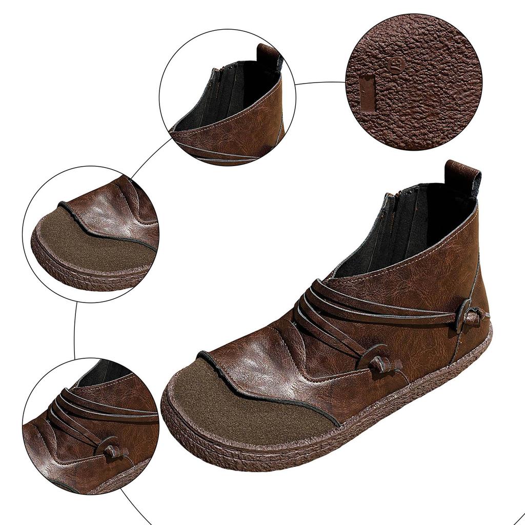 Women Ankle Boots Spring Autumn Sewing PU Zipper Flat With Modern Boots Vintage Patchwork Street Style Outdoor Women Shoes