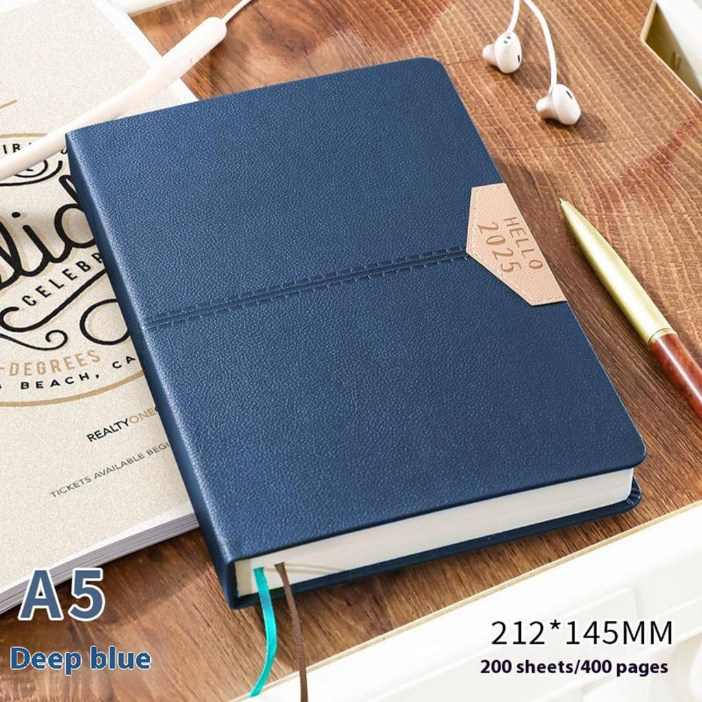 A5 Leather 2025 Business Schedule, Student Daily Planner, 365-day Record Book, Notepad, Memo, 200 Sheets, 400 Pages