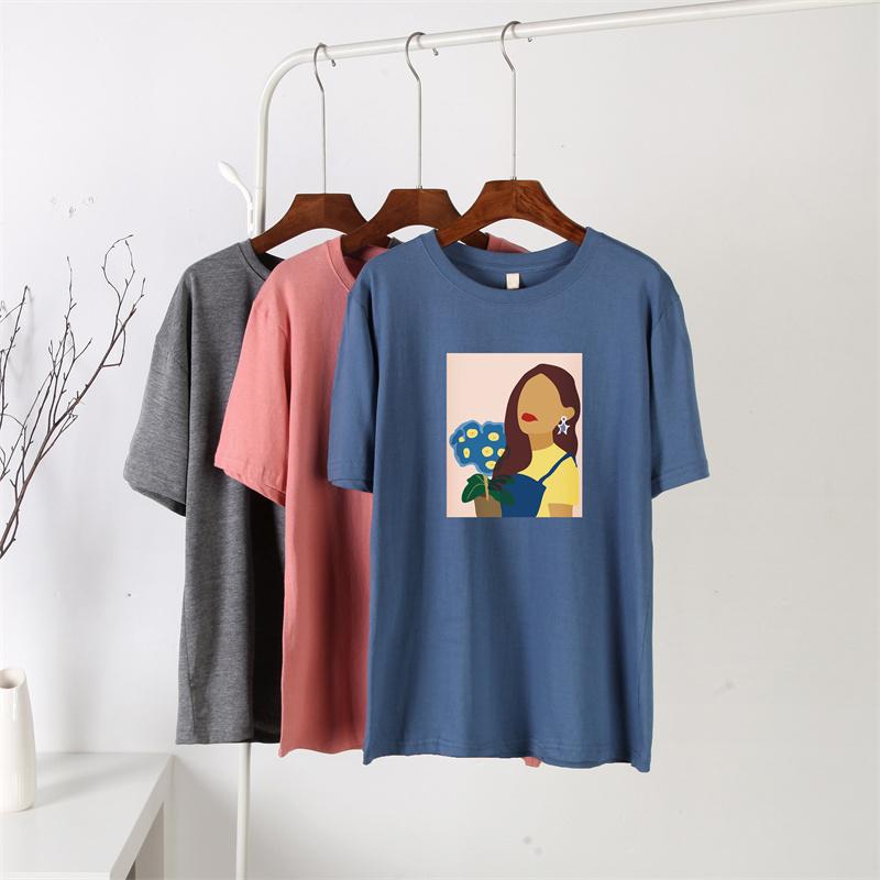 Hirsionsan Nueva Camiseta con Gráfico de Personaje Harajuku para Mujer 100% Algodón Manga Corta Camiseta Verano Suave Oversize Jersey Top