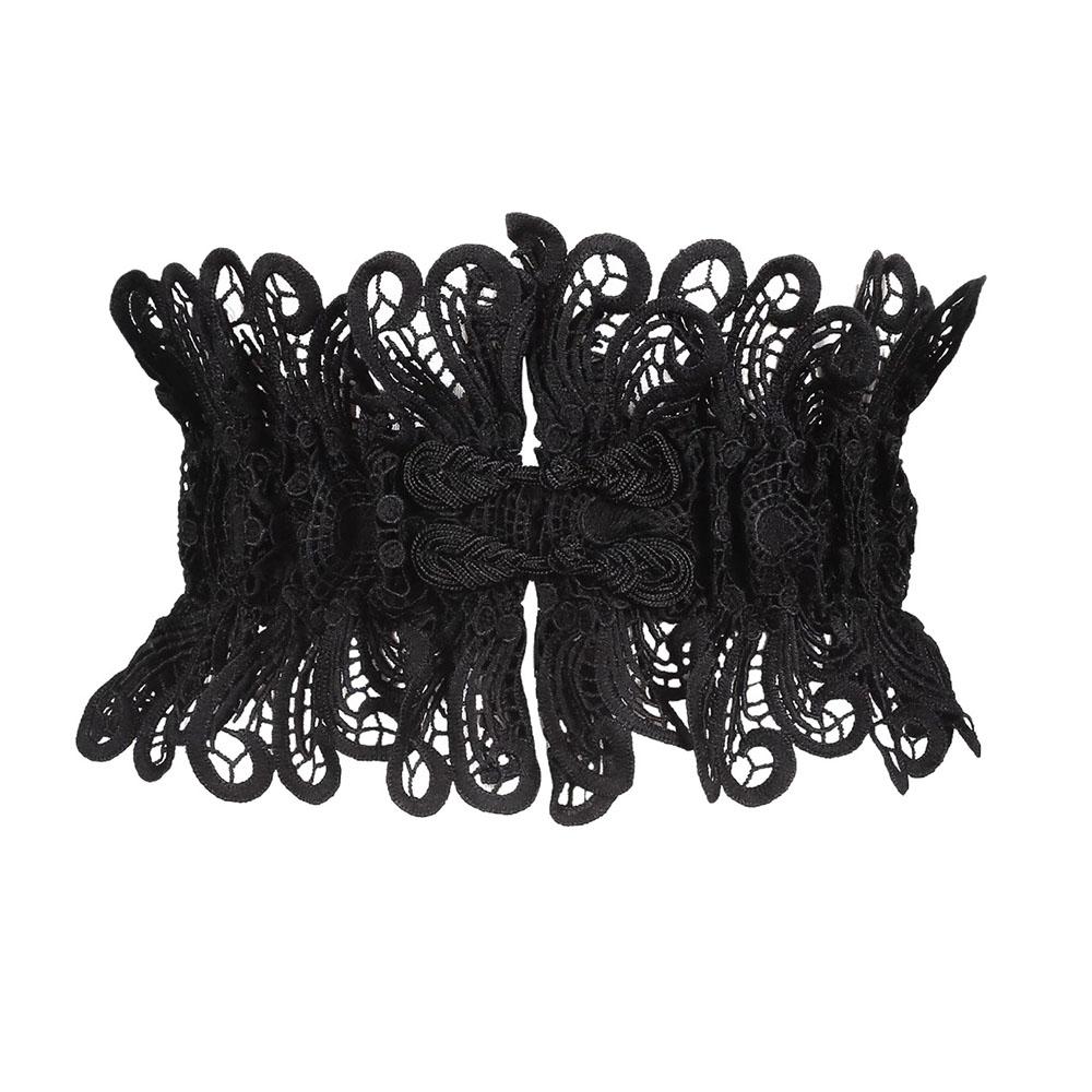 

Vintage Lace Wide Waist Cincher Exquisite Knot Decor Elastic Waist Belt Women Dress Suit High Stretch Corset Belt for Party Wear 130cm чёрный