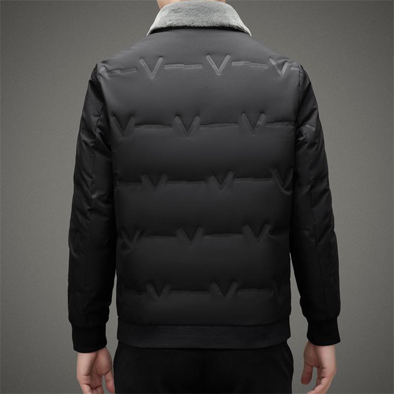 Herren Daunenjacke Herbst und Winter Neuer Stil Abnehmbarer Wollkragen Lässige Warme Daunenjacke für Herren