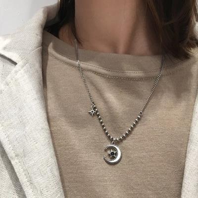 Korean Style Vintage Moon Star Charm Necklace For Women Clavicle Chain Thai  Necklace Birthday Gifts