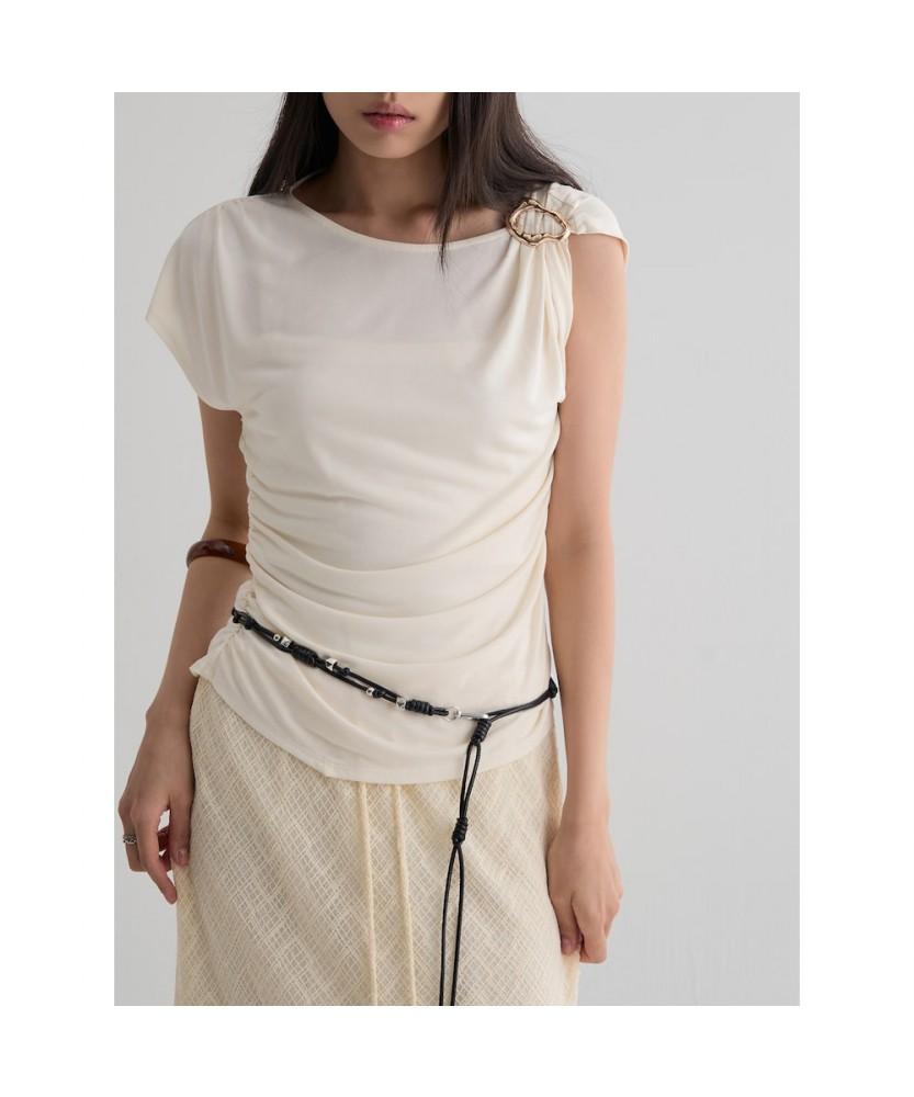 8seconds Jewel Embellished Asymmetrical Short Sleeve T-Shirt Ivory