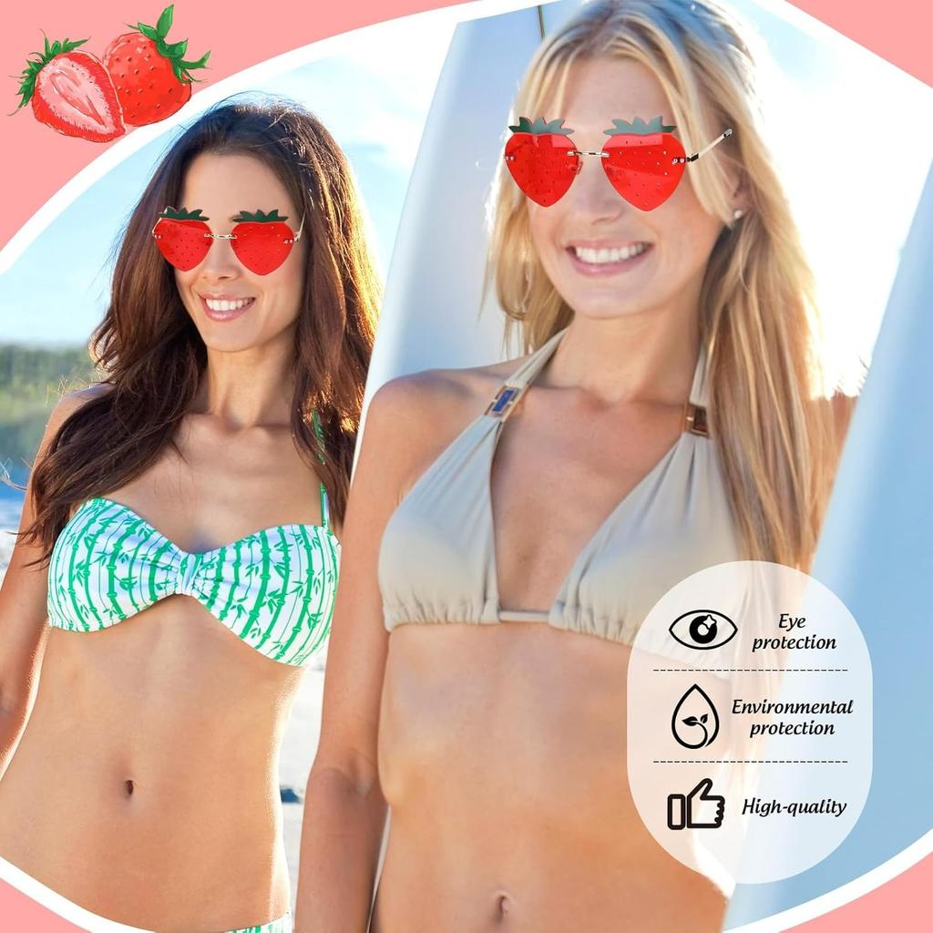 Strawberry Shape Sunglasses Red Strawberry Rimless Sunglasses Fruit Theme Party Prom Accessories Costumes Glasses for Women Summer Holiday Birthday
