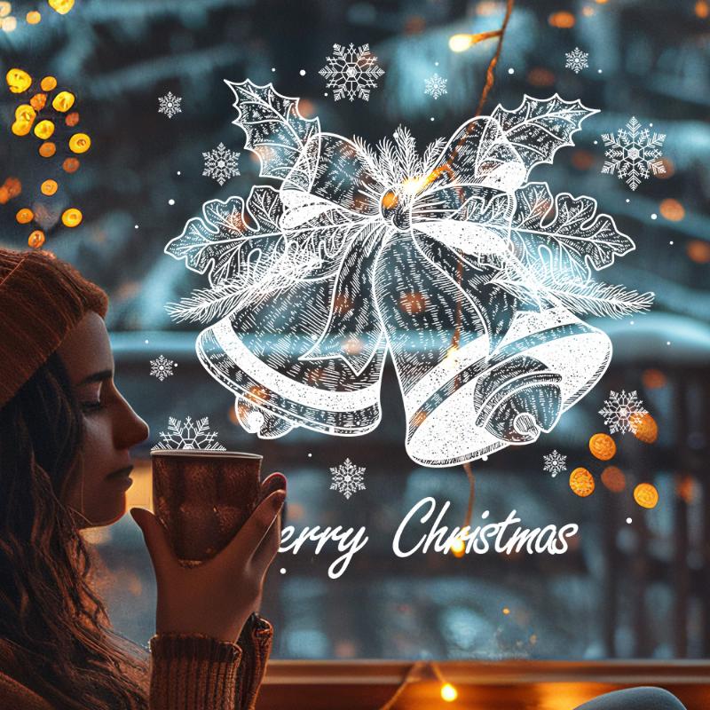 Christmas White Bell Snowflake Sticker Window Sticker Room Glass Door Sticker Window Decoration Sticker