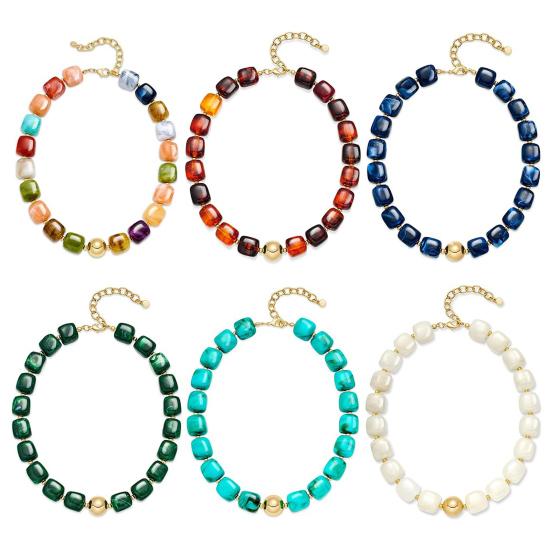 Chunky Beaded Choker Colorful Resin Beads Necklace Boho Beaded Holiday Necklace for Women Summer Vacation Beach Jewelry