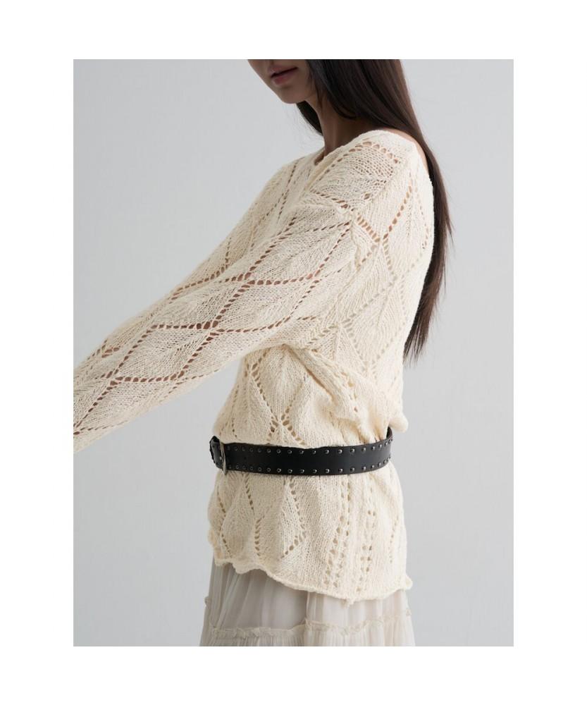 8SECONDS Crochet Long Sleeve Pullover Beige