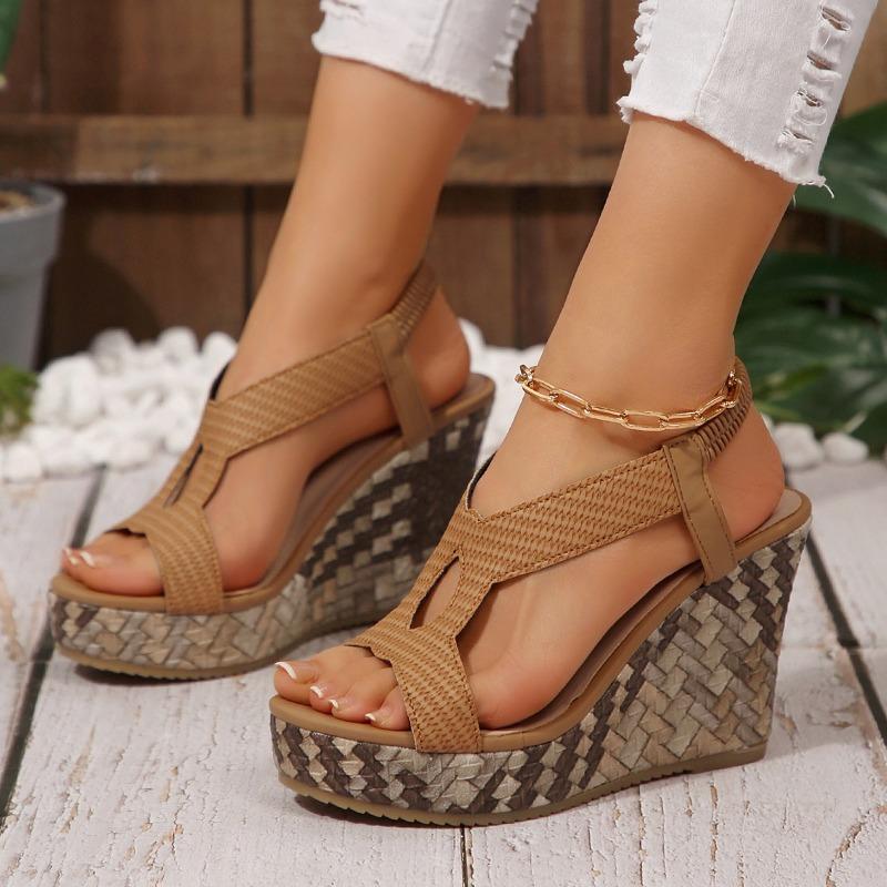 

Сандалии на толстой подошве с покатым каблуком. Модные туфли большого размера с толстой подошвой. Водонепроницаемые пляжные сандалии на платформе. 35 темно-коричневого